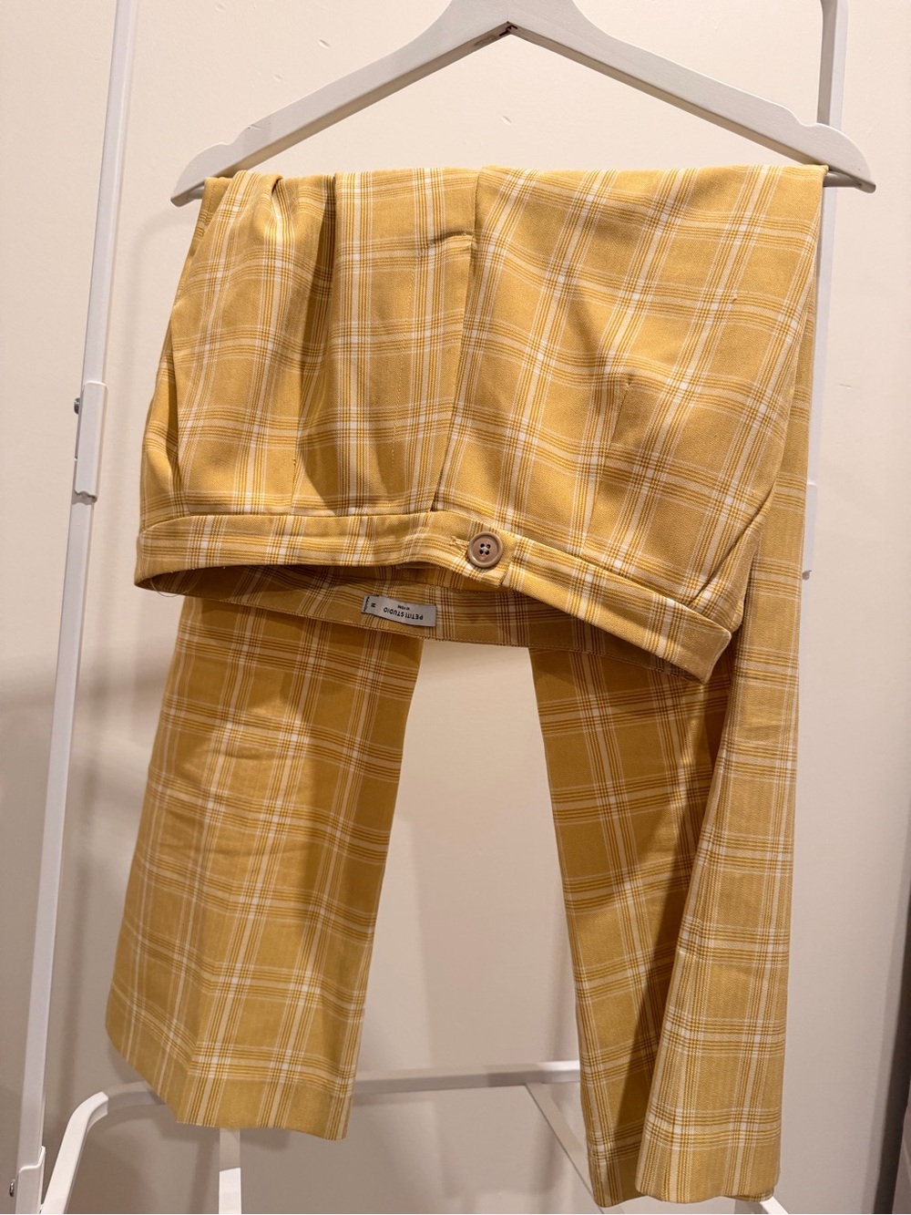 Petite Studio Yellow Plaid Cropped Trousers
